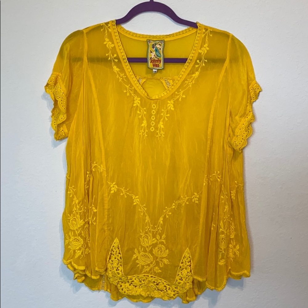 Johnny Was Mustard Yellow Top